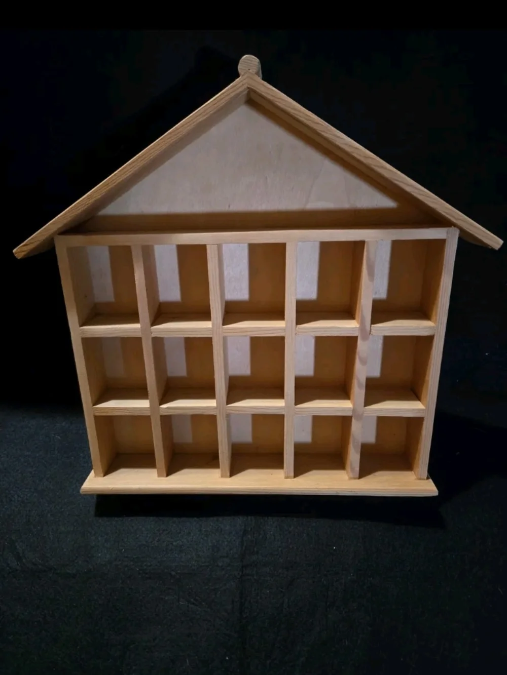 Natural Wood House-Shaped Wall Display Shelf - Natural